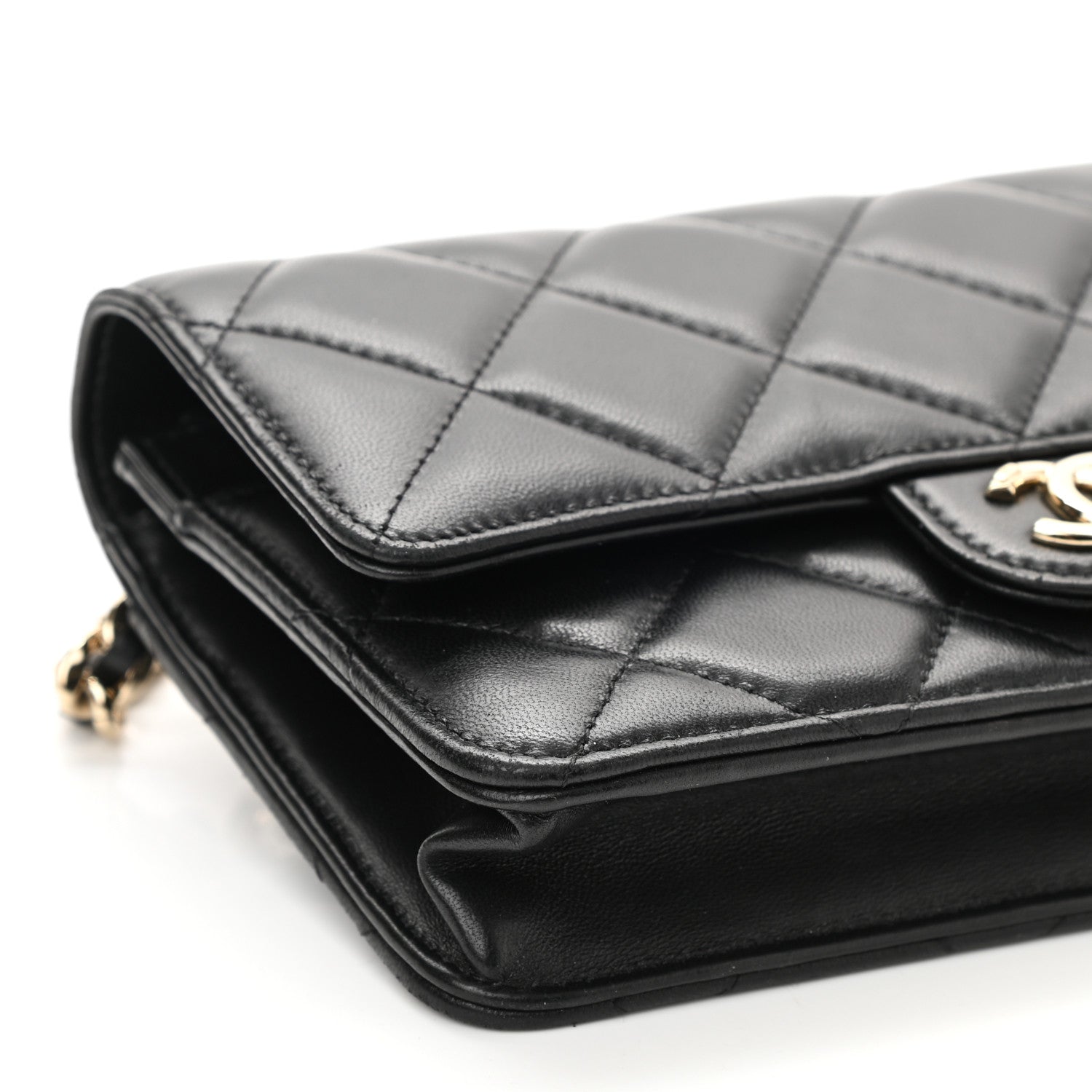 Chanel Lambskin Resin Bi-Color Quilted Wallet On Chain WOC Black 9 of 11