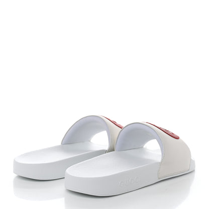 Gucci Nappa Miro Soft Calfskin Interlocking G Mens Slide Sandals 9 Great White Hibiscus Red 4 of 7