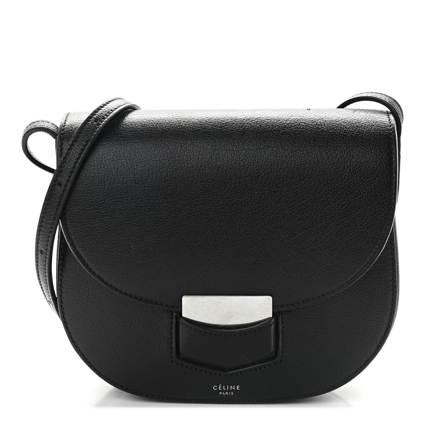 Shiny Textured Calfskin Small Trotteur Black