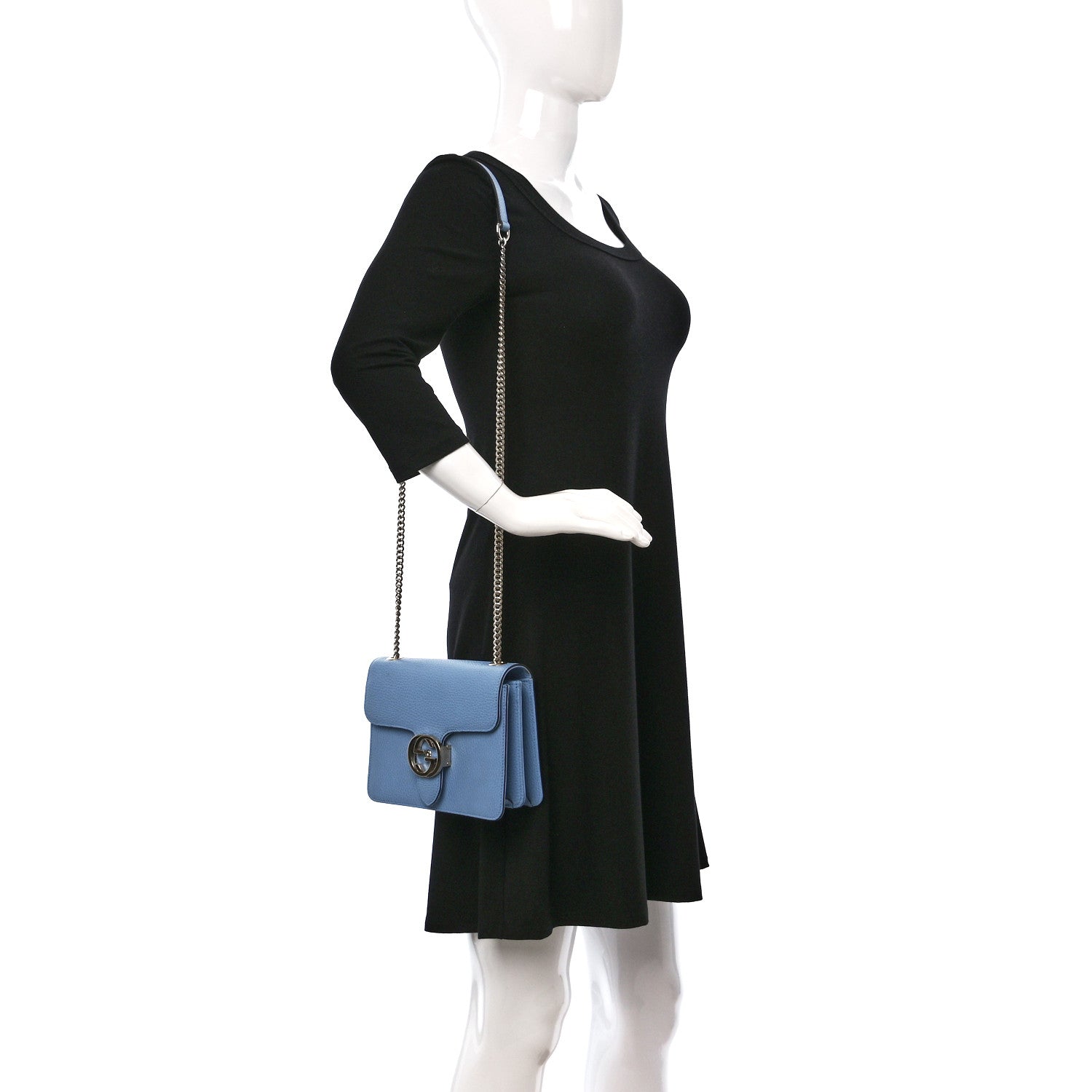 Gucci Dollar Calfskin Small Interlocking G Shoulder Bag Mineral Blue 2 of 13