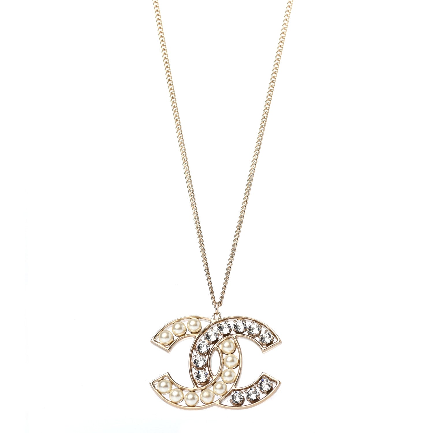 Chanel Pearl Crystal CC Pendant Necklace Gold 1 of 4