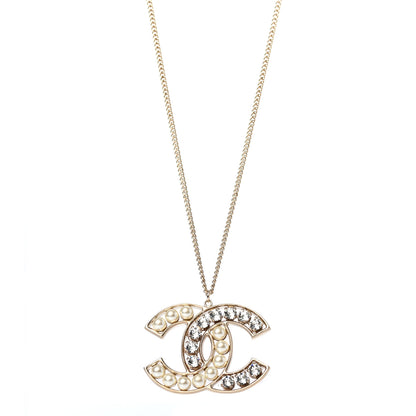 Chanel Pearl Crystal CC Pendant Necklace Gold 1 of 4