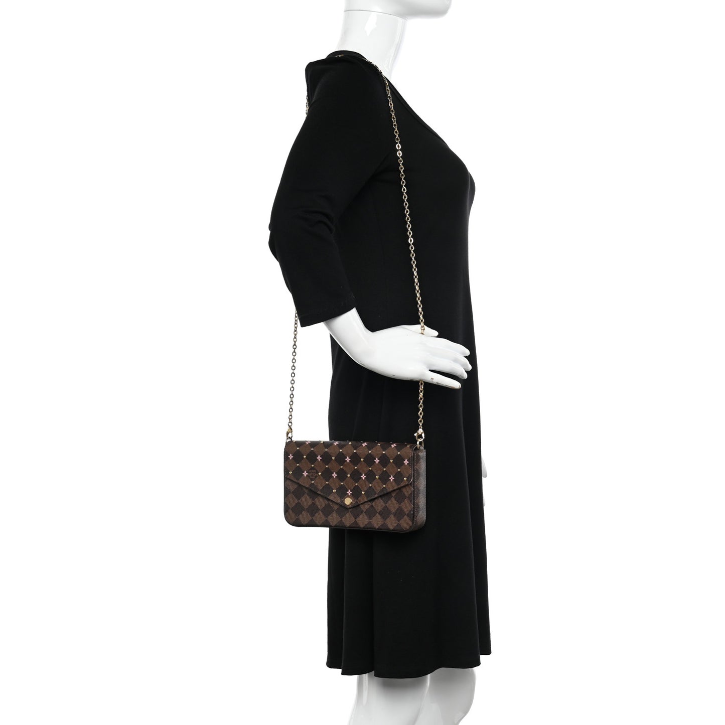 Damier Ebene Studded Pochette Felicie Chain Wallet