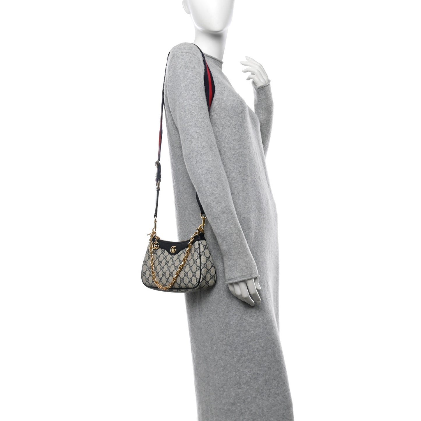 GG Supreme Monogram Textured Dollar Calfskin Web Small Ophidia GG Handbag Beige Blue