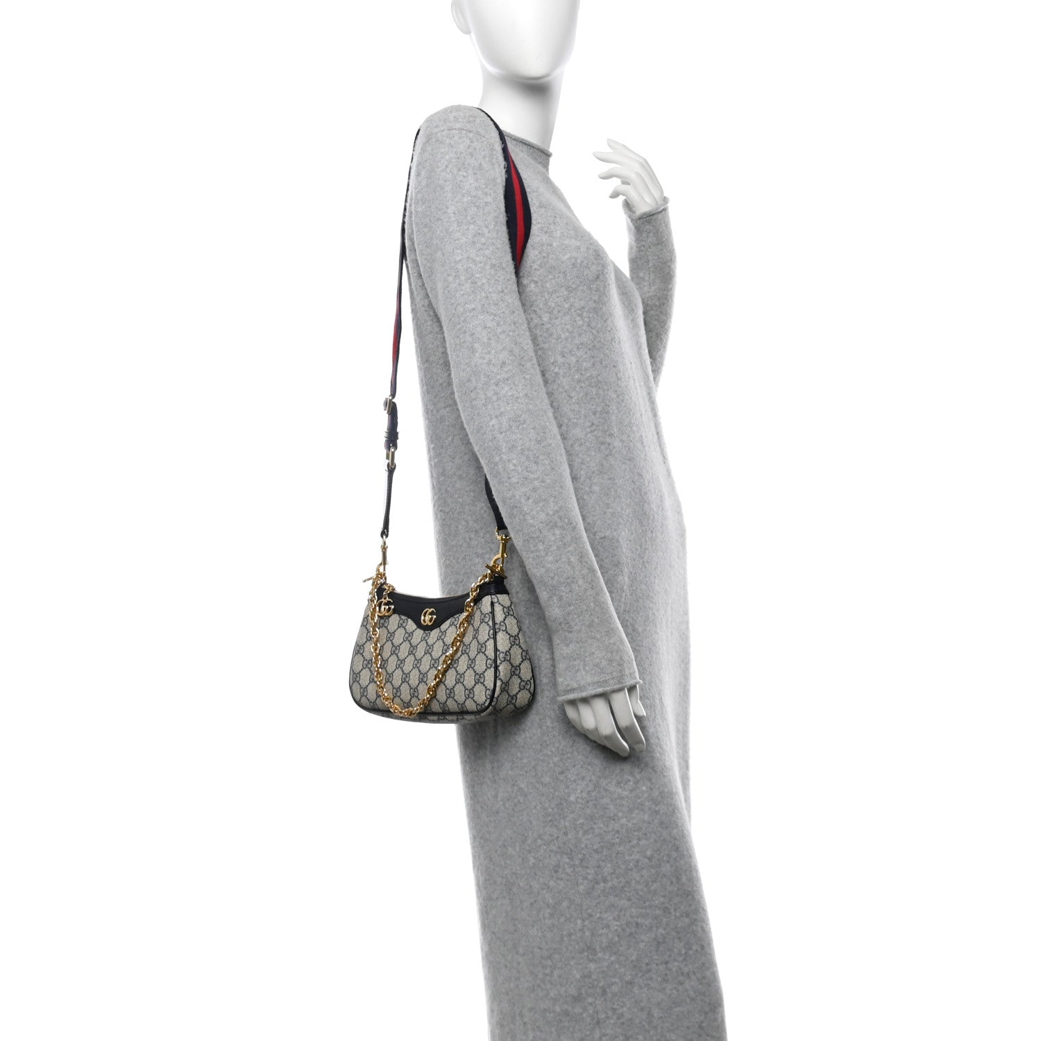 Gucci GG Supreme Monogram Textured Dollar Calfskin Web Small Ophidia GG Handbag Beige Blue 2 of 10