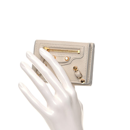 Balenciaga Grained Calfskin Agneau Arena Classic Gold Hardware Mini Wallet Beige 2 of 9
