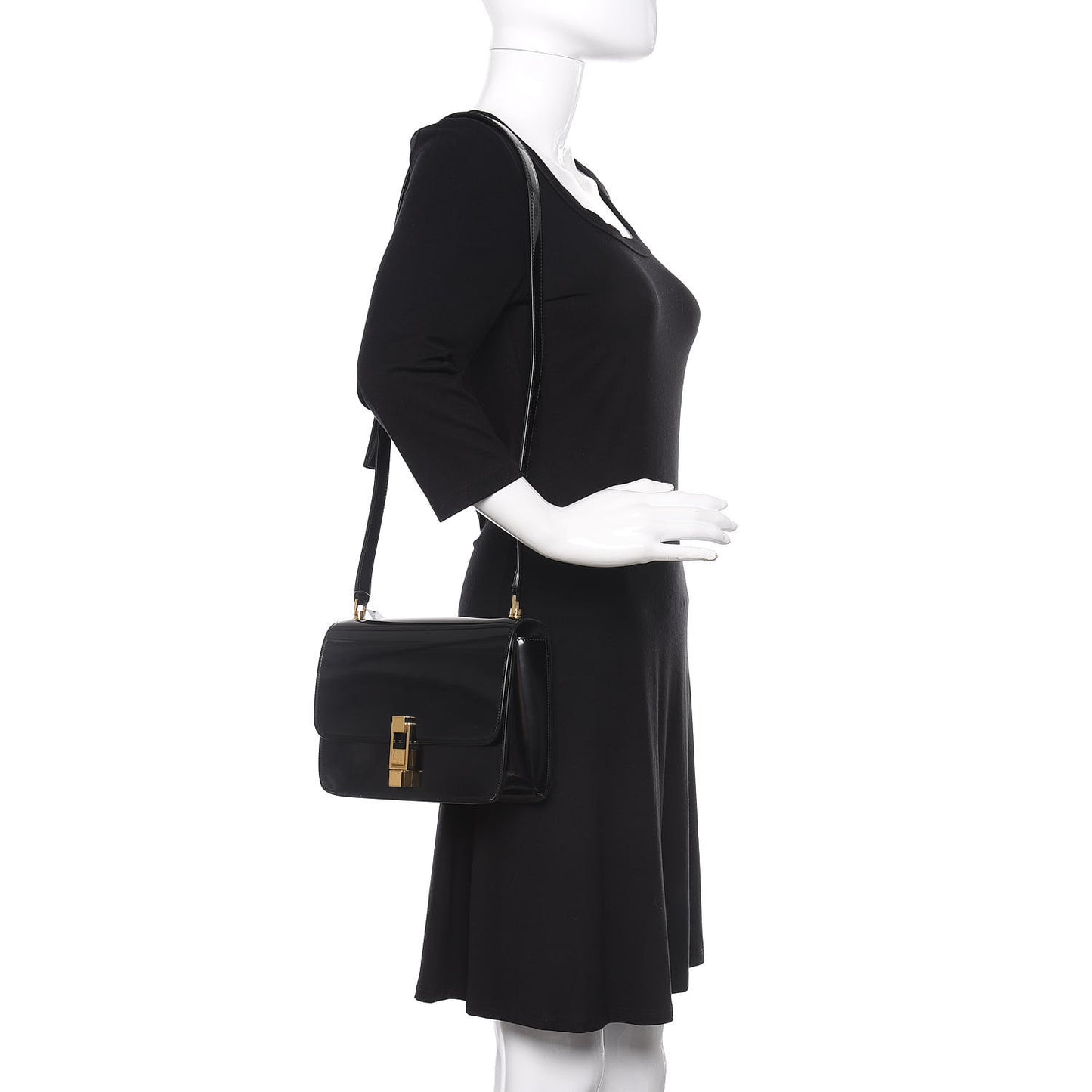 Patent Calfskin Carre Satchel Black