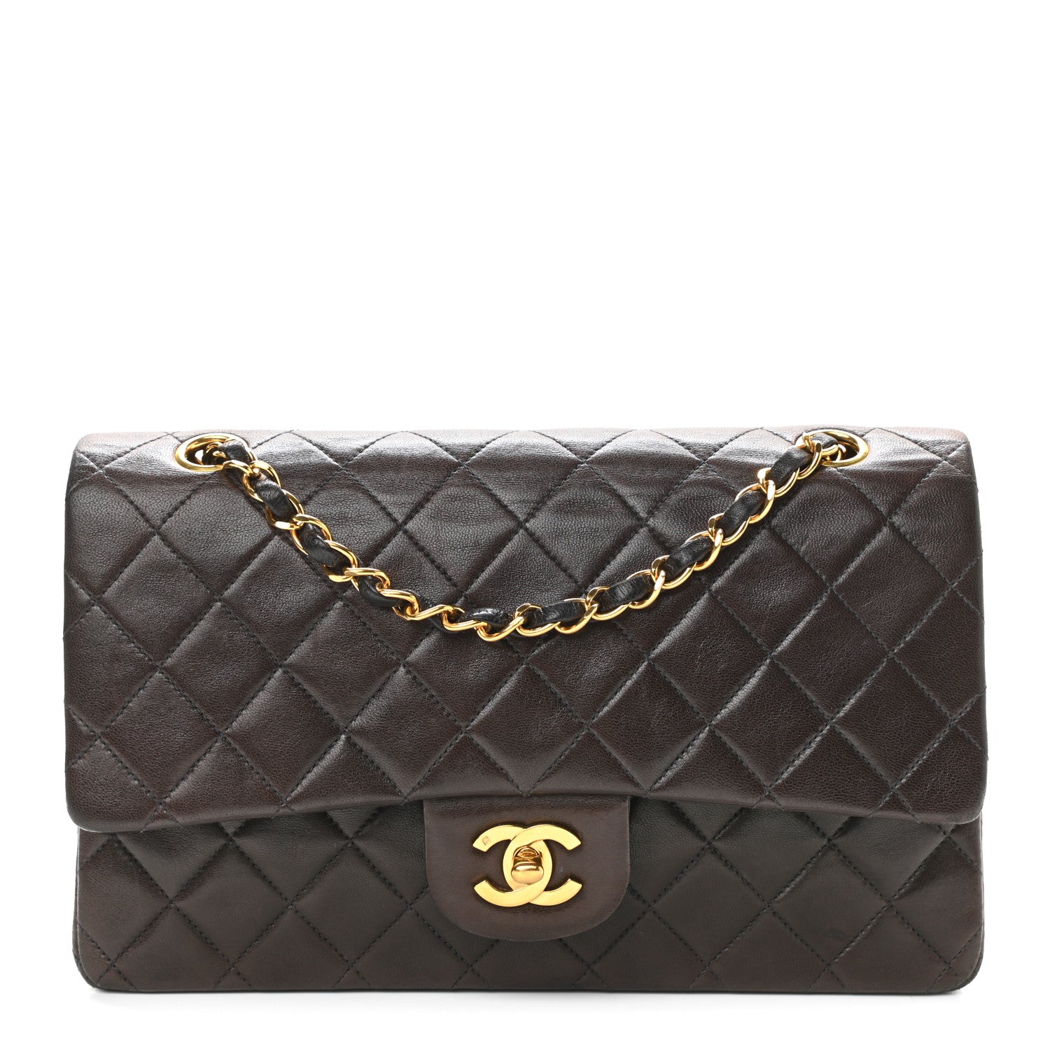 Chanel Lambskin Quilted Medium Double Flap Dark Brown 1 of 14