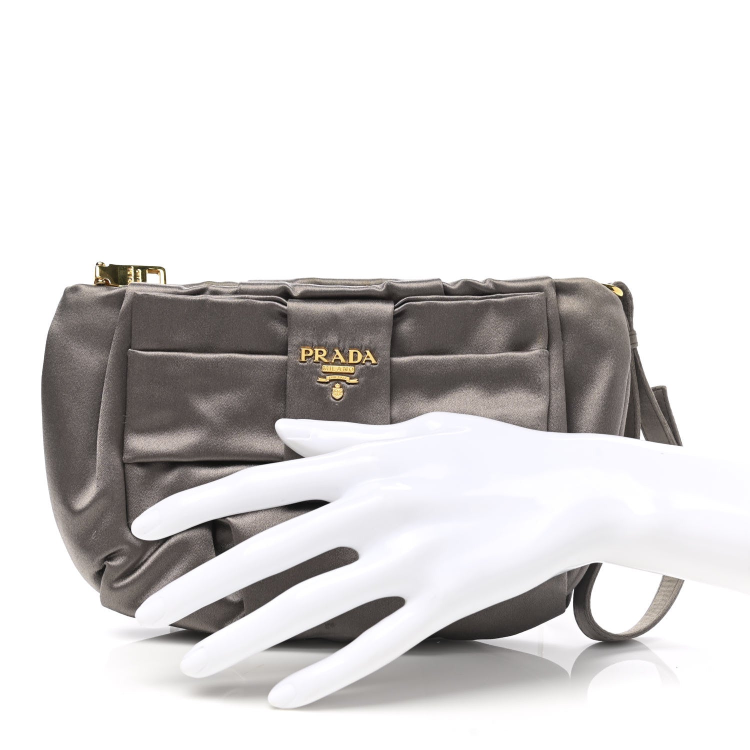 Prada Satin Rasso Bow Wristlet Grey 2 of 6