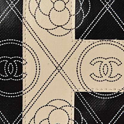 Chanel Coated Canvas Camellia Medium Shopping Tote Black Beige 8 of 13