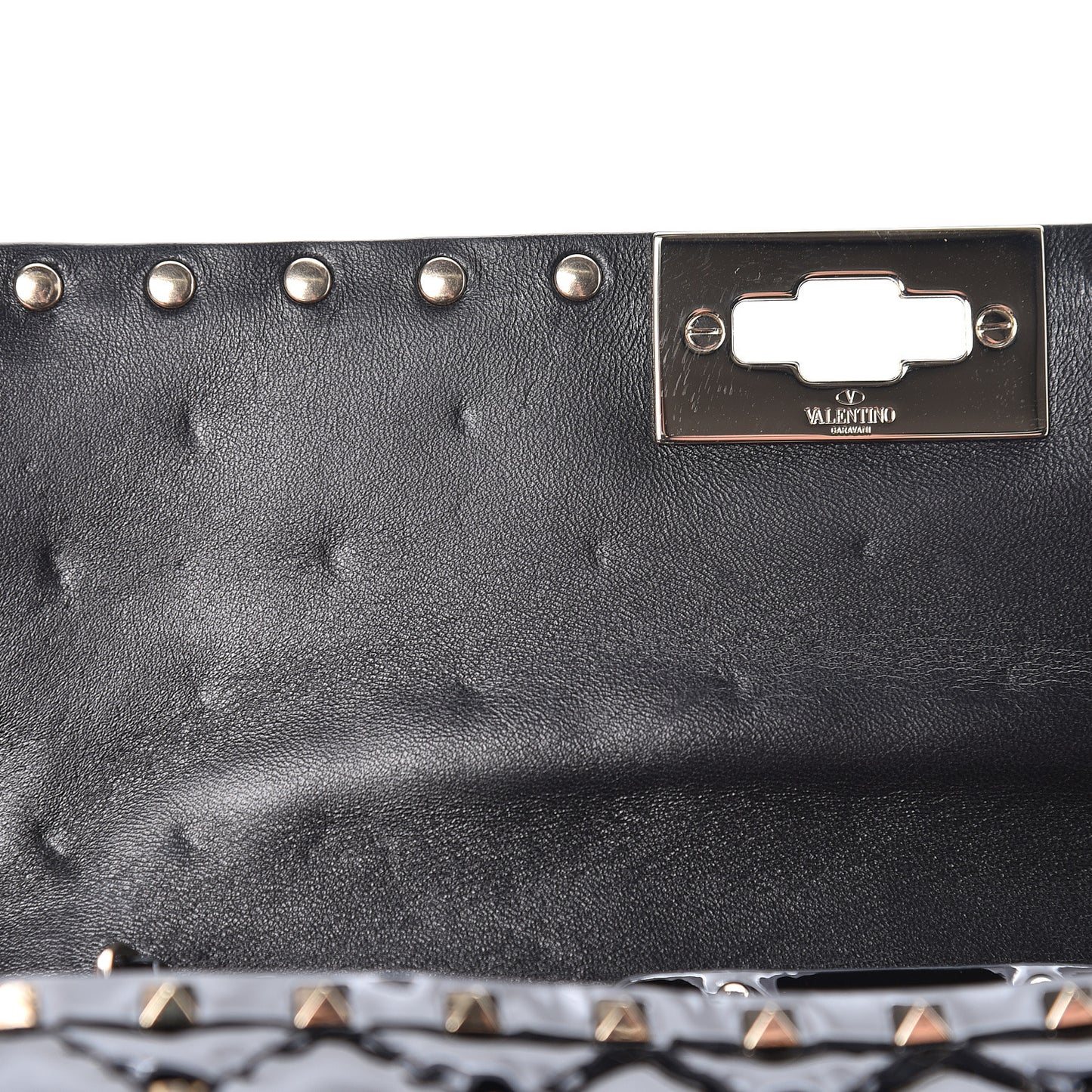 Patent Rockstud Spike Wallet on Chain Black
