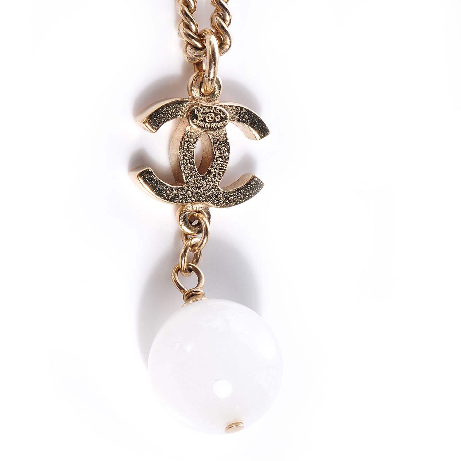 Chanel CC Enamel Pearl Drop Necklace Pink 3 of 5