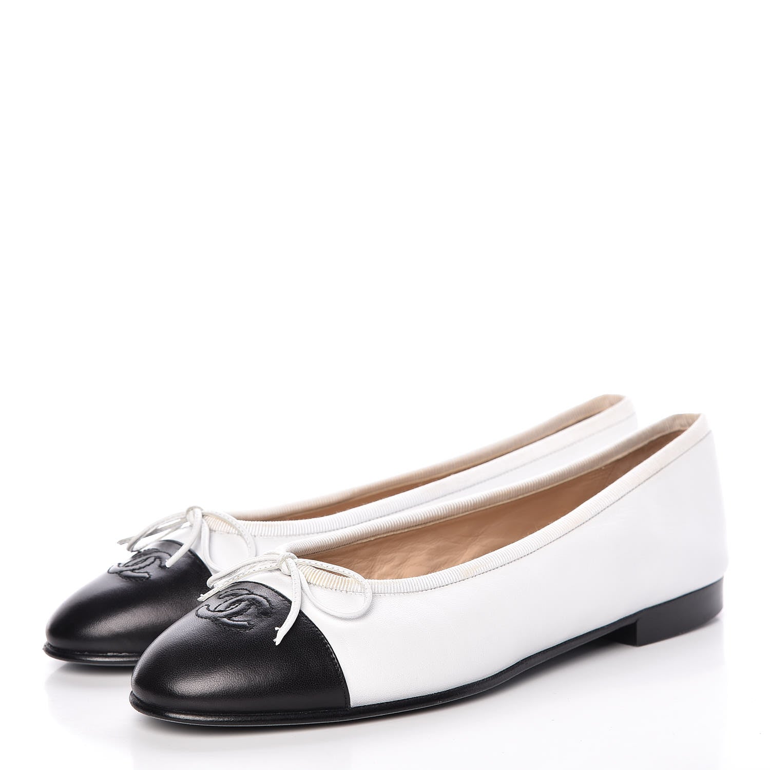 Chanel Lambskin Cap Toe Ballerina Flats 39 White Black 3 of 19