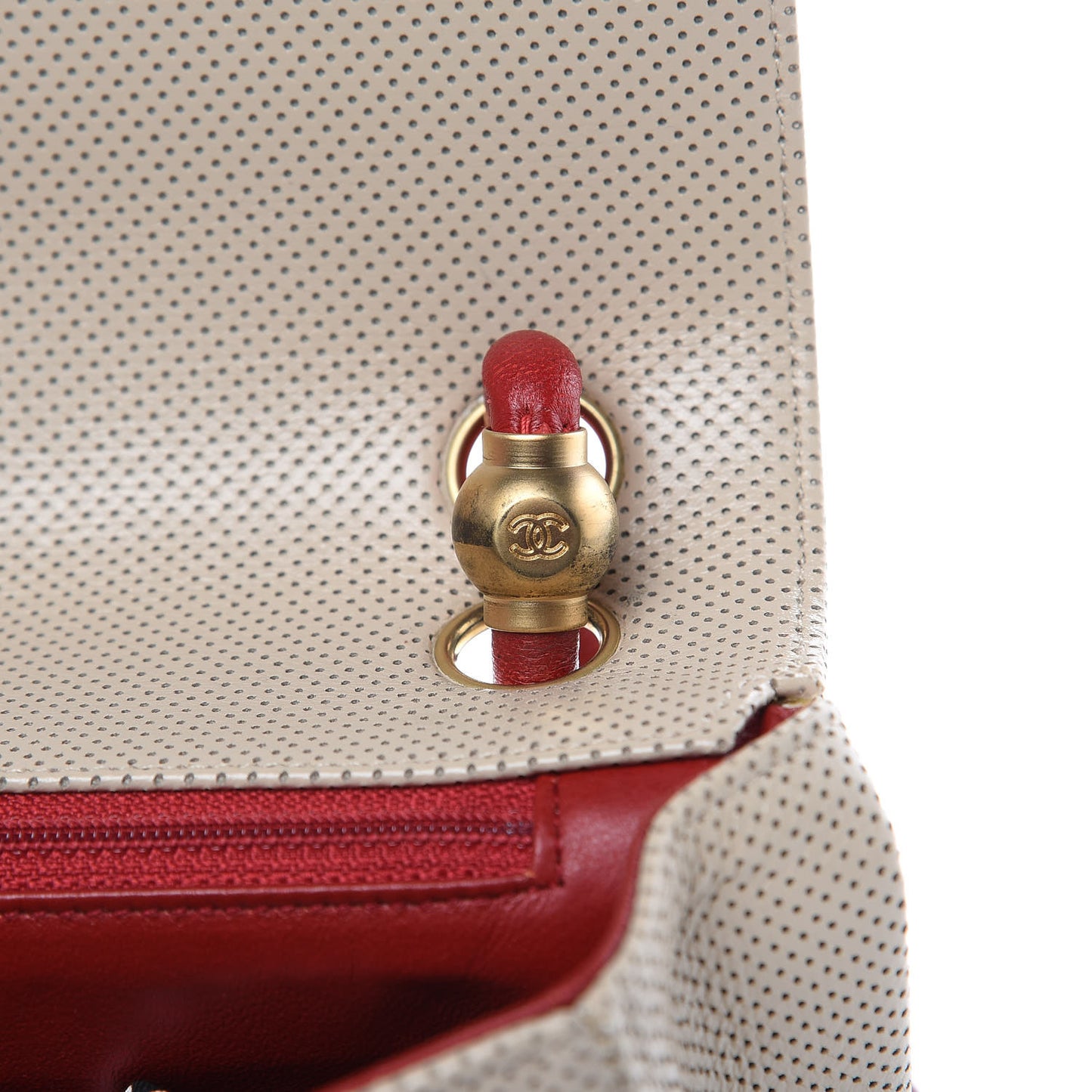 Lambskin Perforated Medium Single Flap Bag Red Beige