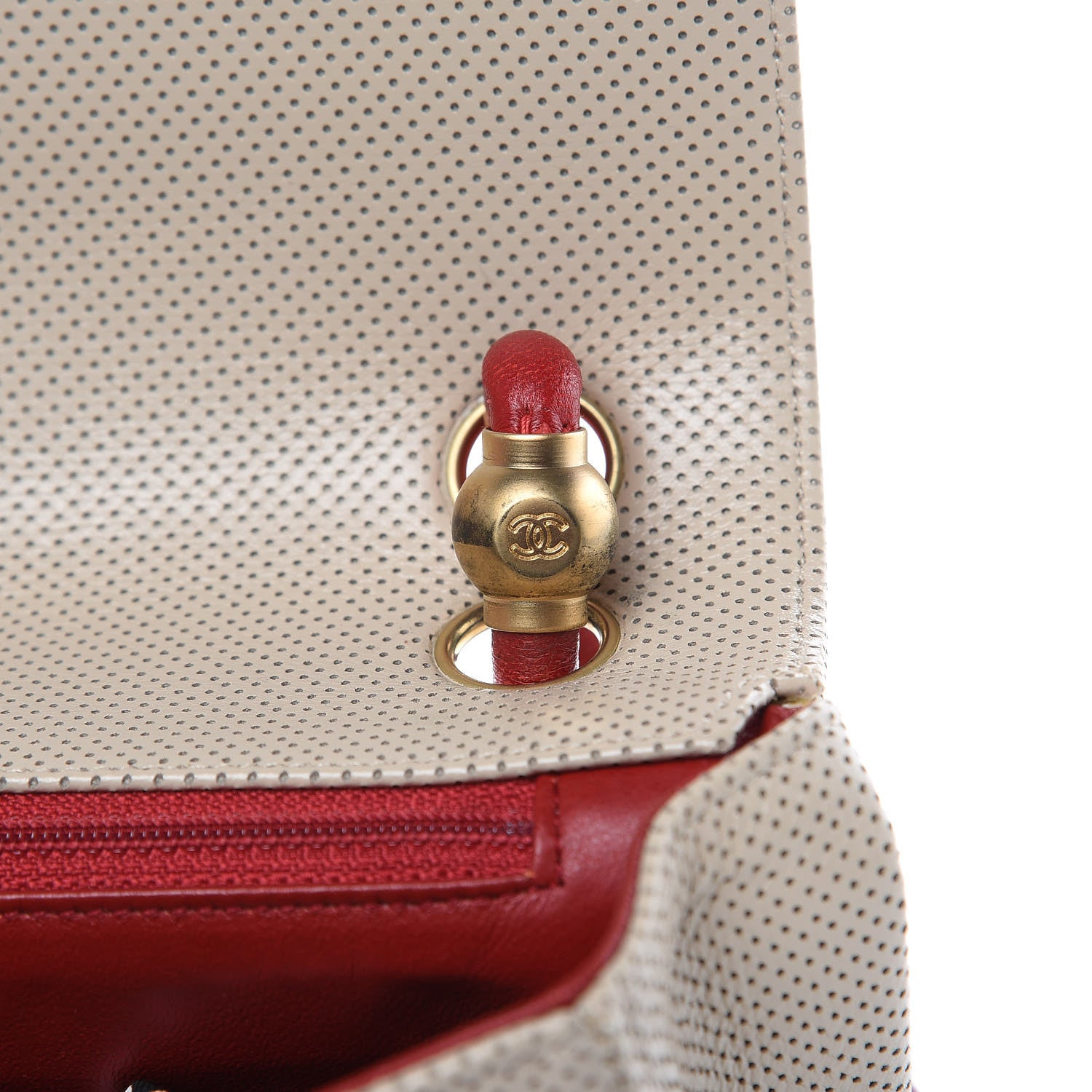 Chanel Lambskin Perforated Medium Single Flap Bag Red Beige 12 of 14