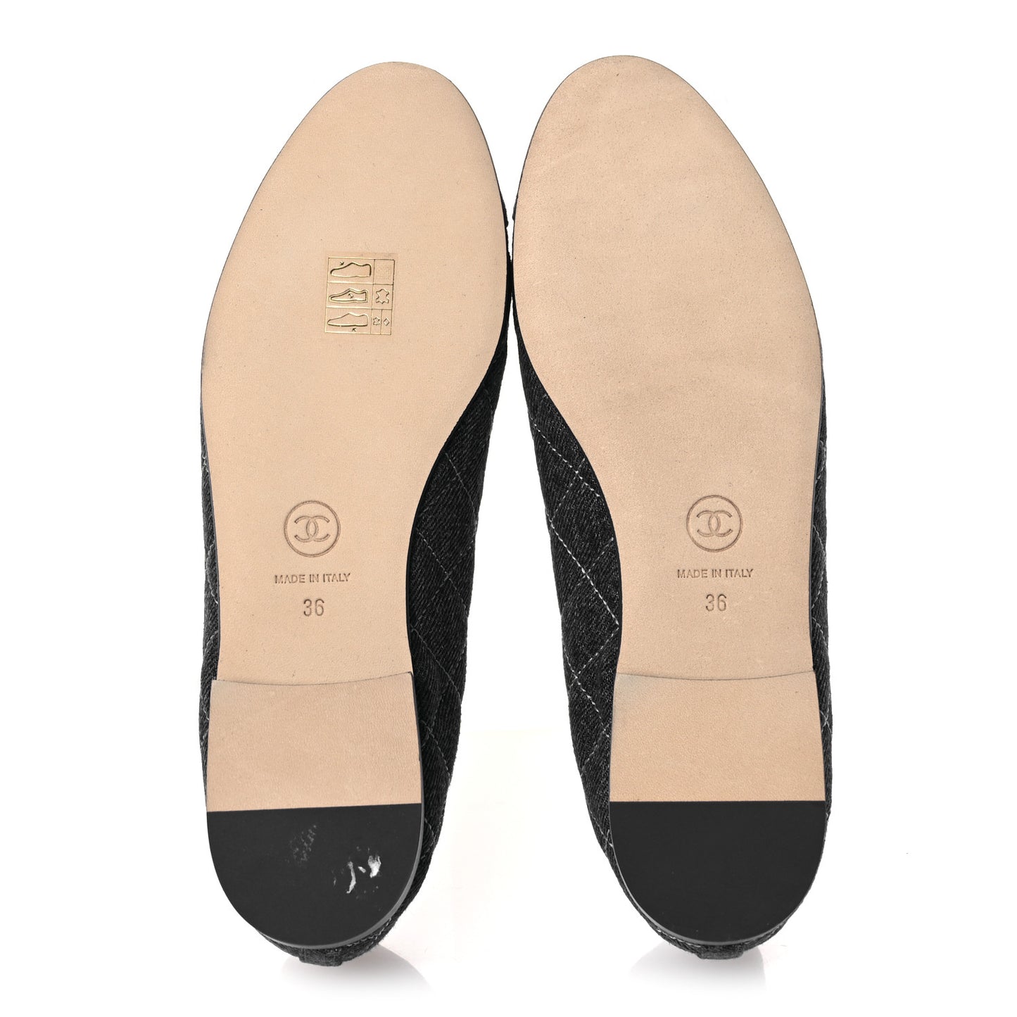 Washed Denim Quilted Cap Toe CC Ballerina Flats 36 Blue