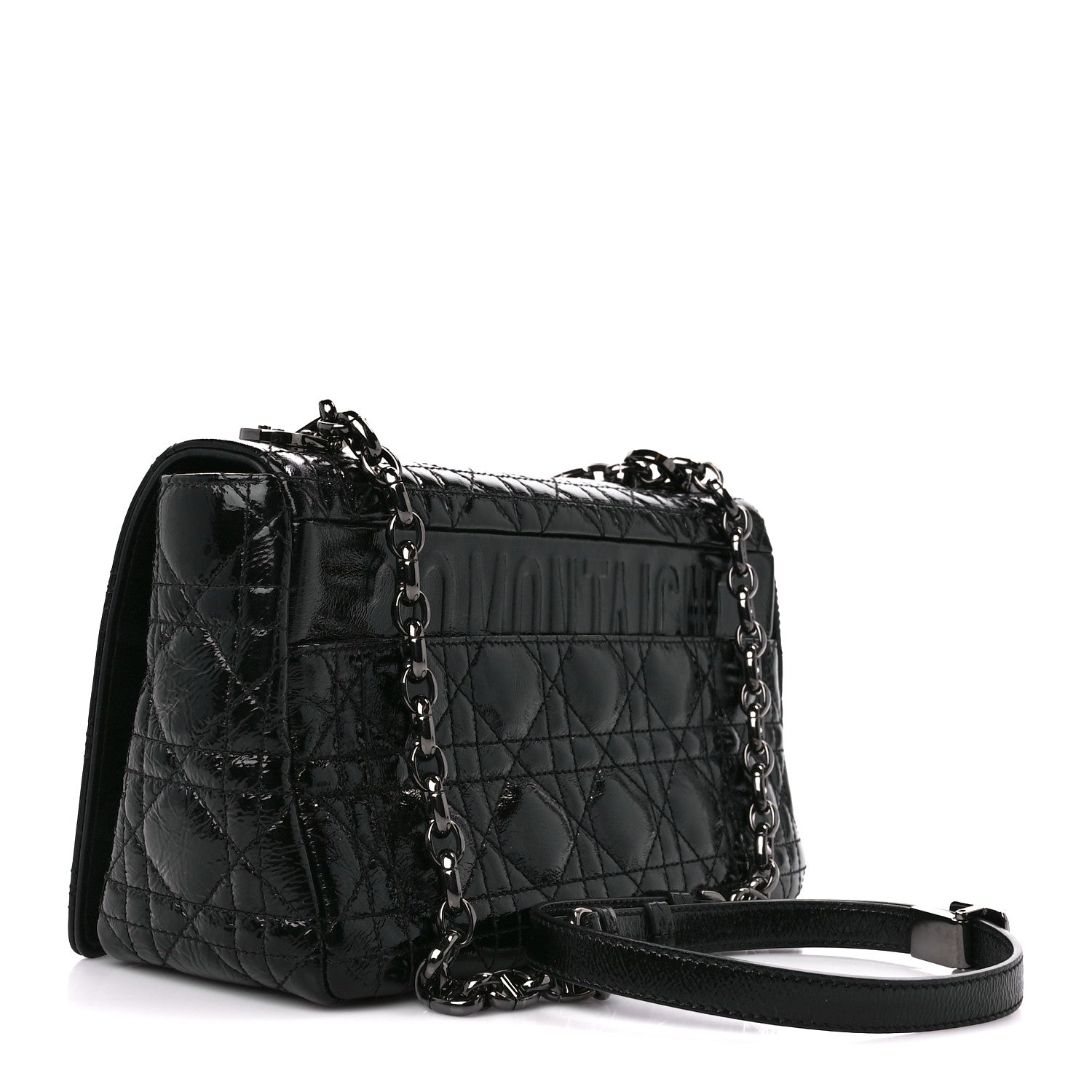Christian Dior Crinkled Patent Lambskin Cannage Medium Caro Bag Black 3 of 10