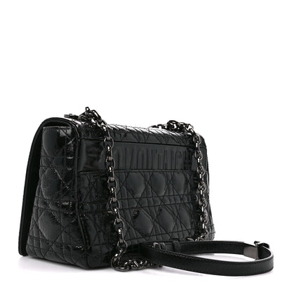 Christian Dior Crinkled Patent Lambskin Cannage Medium Caro Bag Black 3 of 10