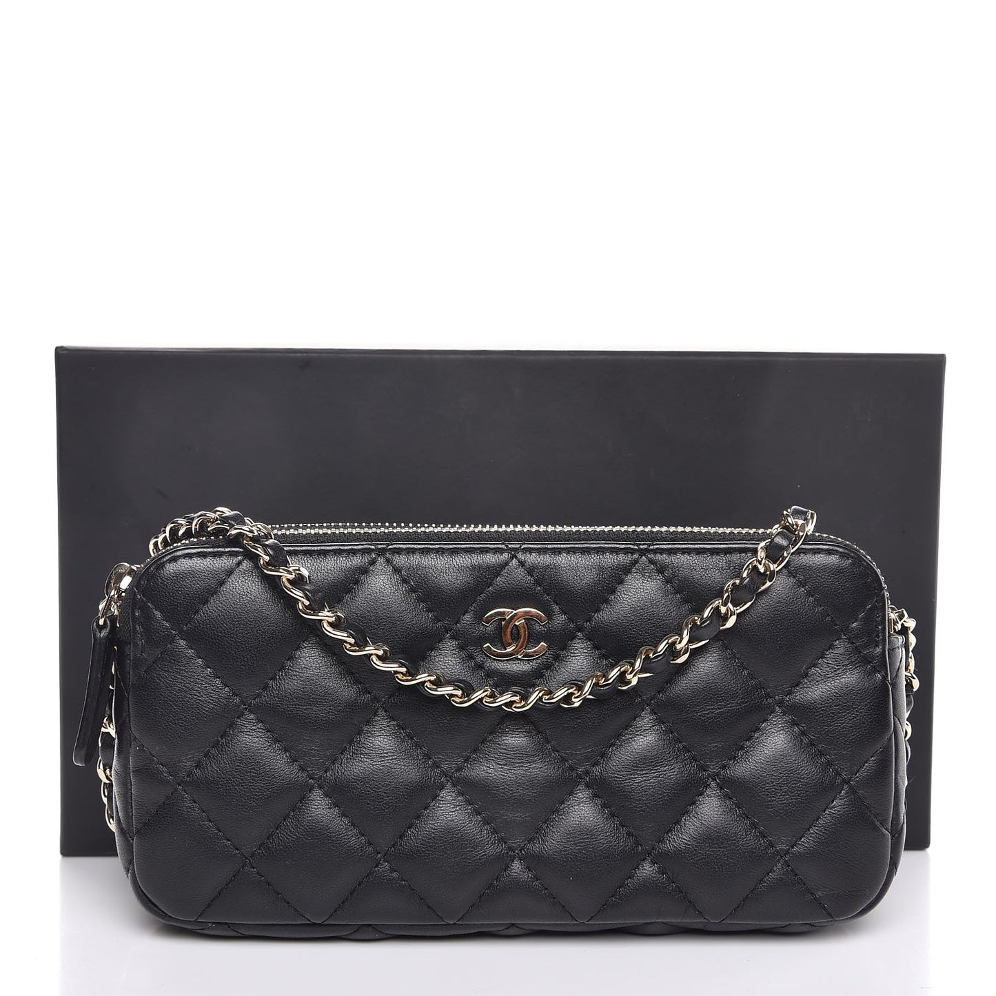 Lambskin Quilted Small Clutch With Chain Black