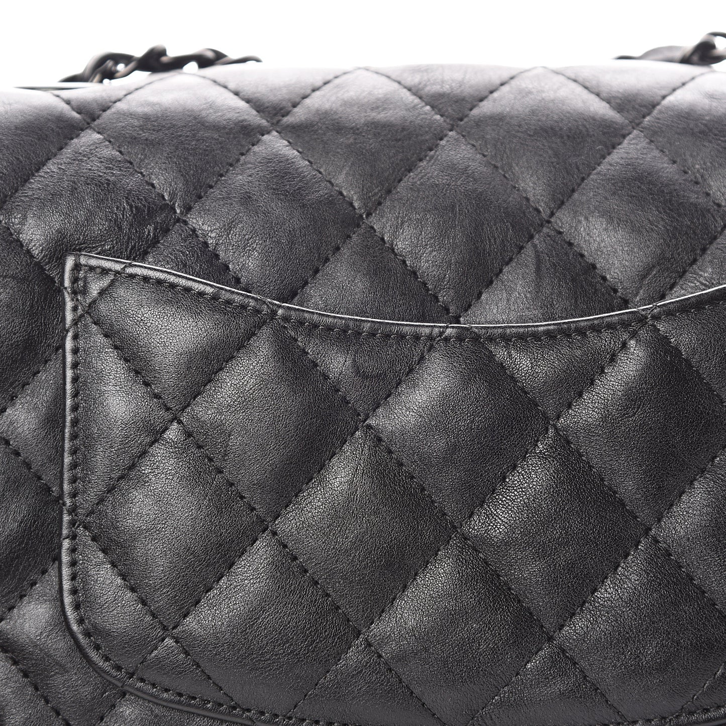 Crumpled Calfskin Quilted Mini Rectangular Flap So Black