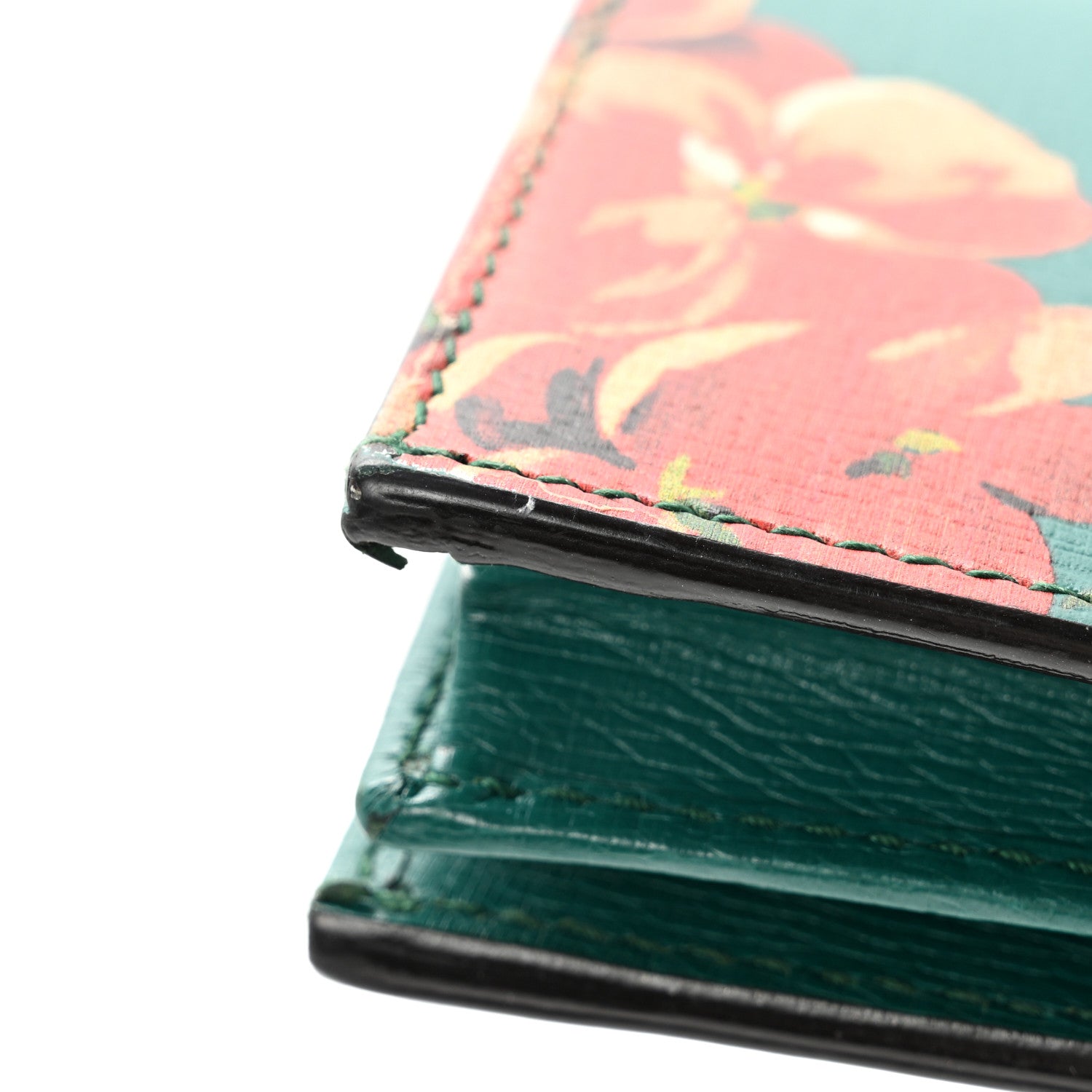 Gucci Shangai Calfskin Blooms Print Card Case Wallet Clear Bright Emerald Multicolor 9 of 14
