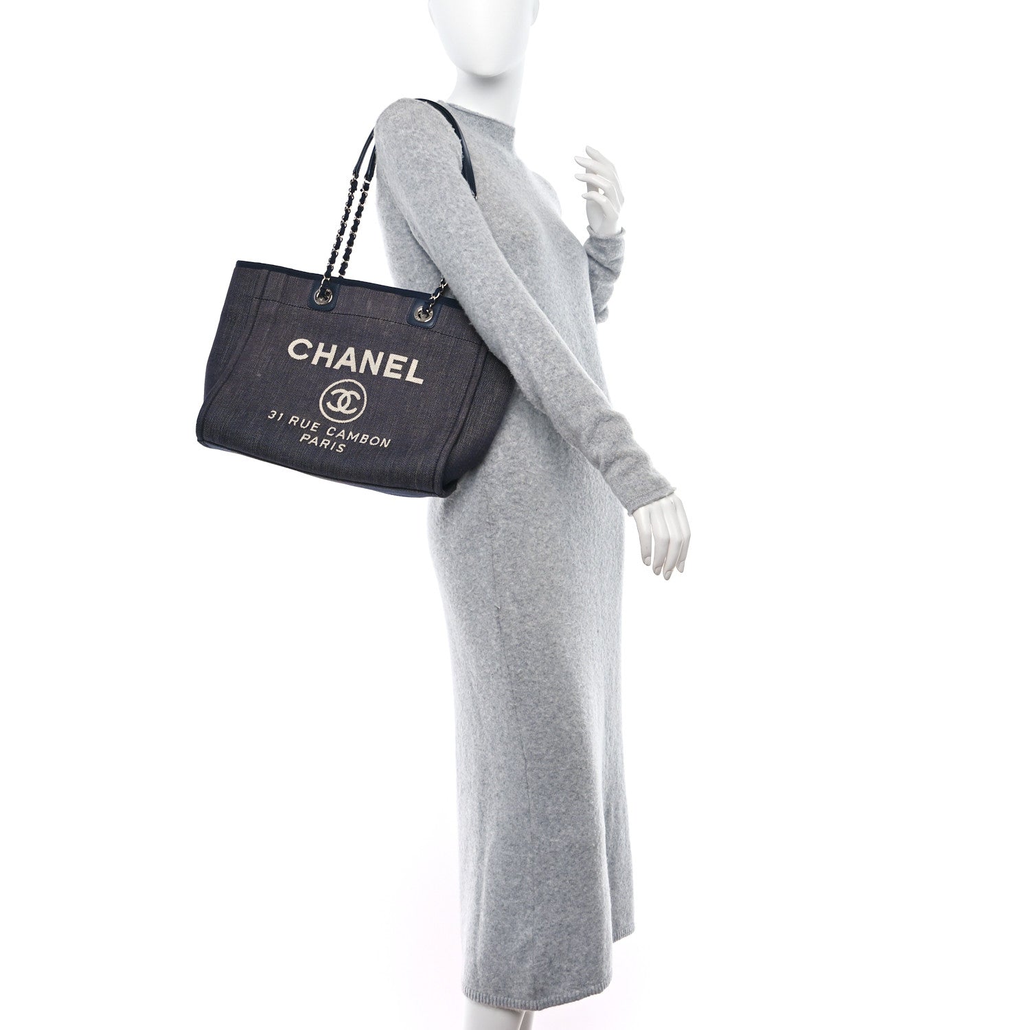 Chanel Denim Small Deauville Tote Dark Blue 2 of 12