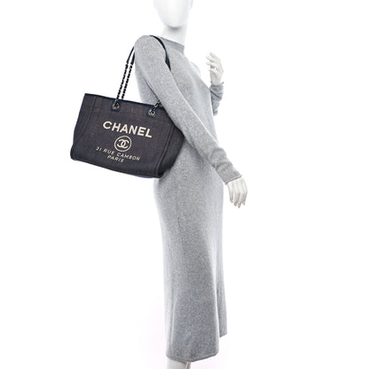 Chanel Denim Small Deauville Tote Dark Blue 2 of 12