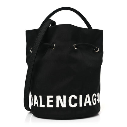 Balenciaga Recycled Sport Nylon Logo Embroidered Wheel Drawstring Bucket Bag XS Black 1 of 8