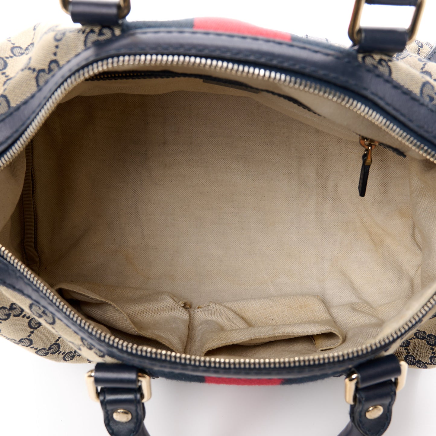 Monogram Selleria Calfskin Vintage Web Medium Boston Beige Blue