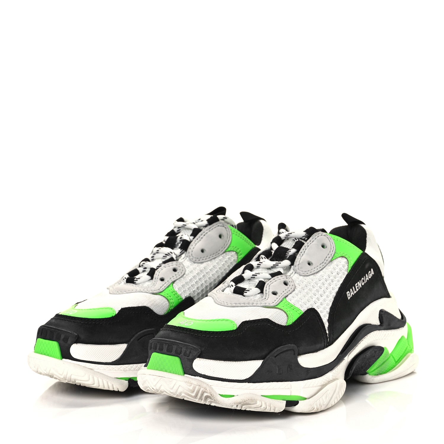 Balenciaga Fabric Mesh Mens Triple S Sneakers 40 White Green Fluo Black 2 of 7