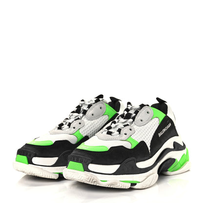 Balenciaga Fabric Mesh Mens Triple S Sneakers 40 White Green Fluo Black 2 of 7