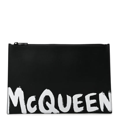 Alexander McQueen Calfskin Graffiti Zip Pouch Black 1 of 6