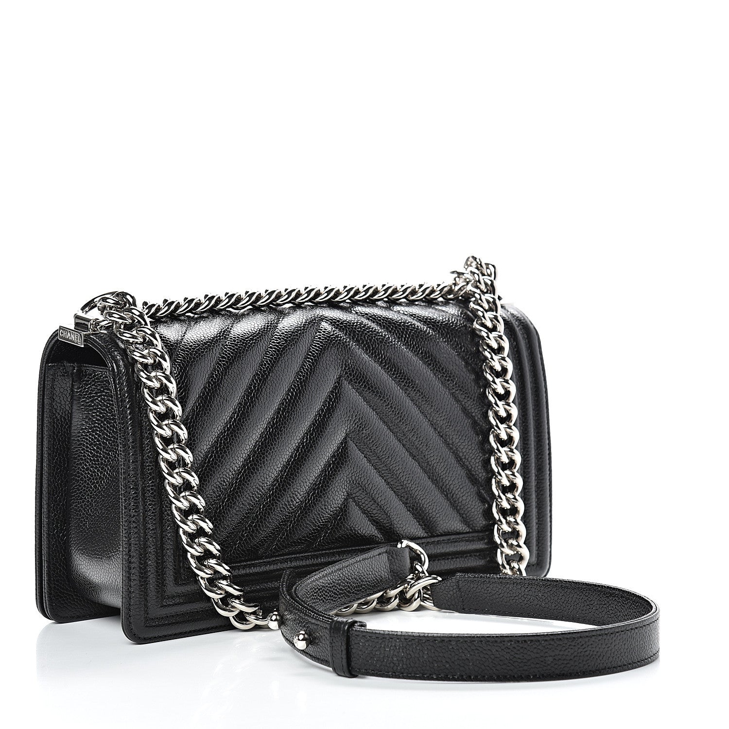 Chanel Caviar Chevron Quilted Medium Boy Flap Black 2 of 13
