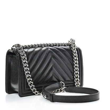 Chanel Caviar Chevron Quilted Medium Boy Flap Black 2 of 13