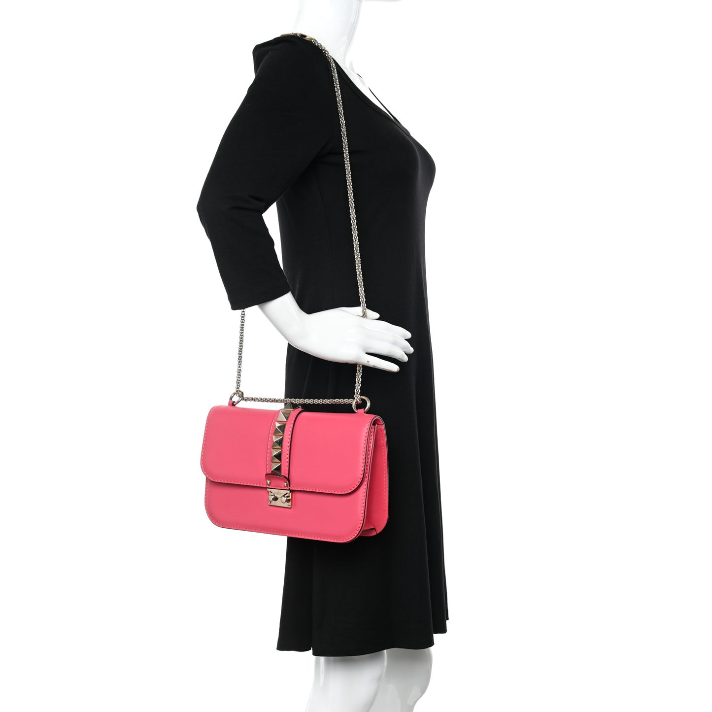 Vitello Medium Glam Lock Rockstud Flap Deep Rose