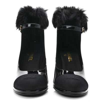 Chanel Patent Shearling Lambskin Cap Toe Mary Jane Pumps 41 Black 2 of 8