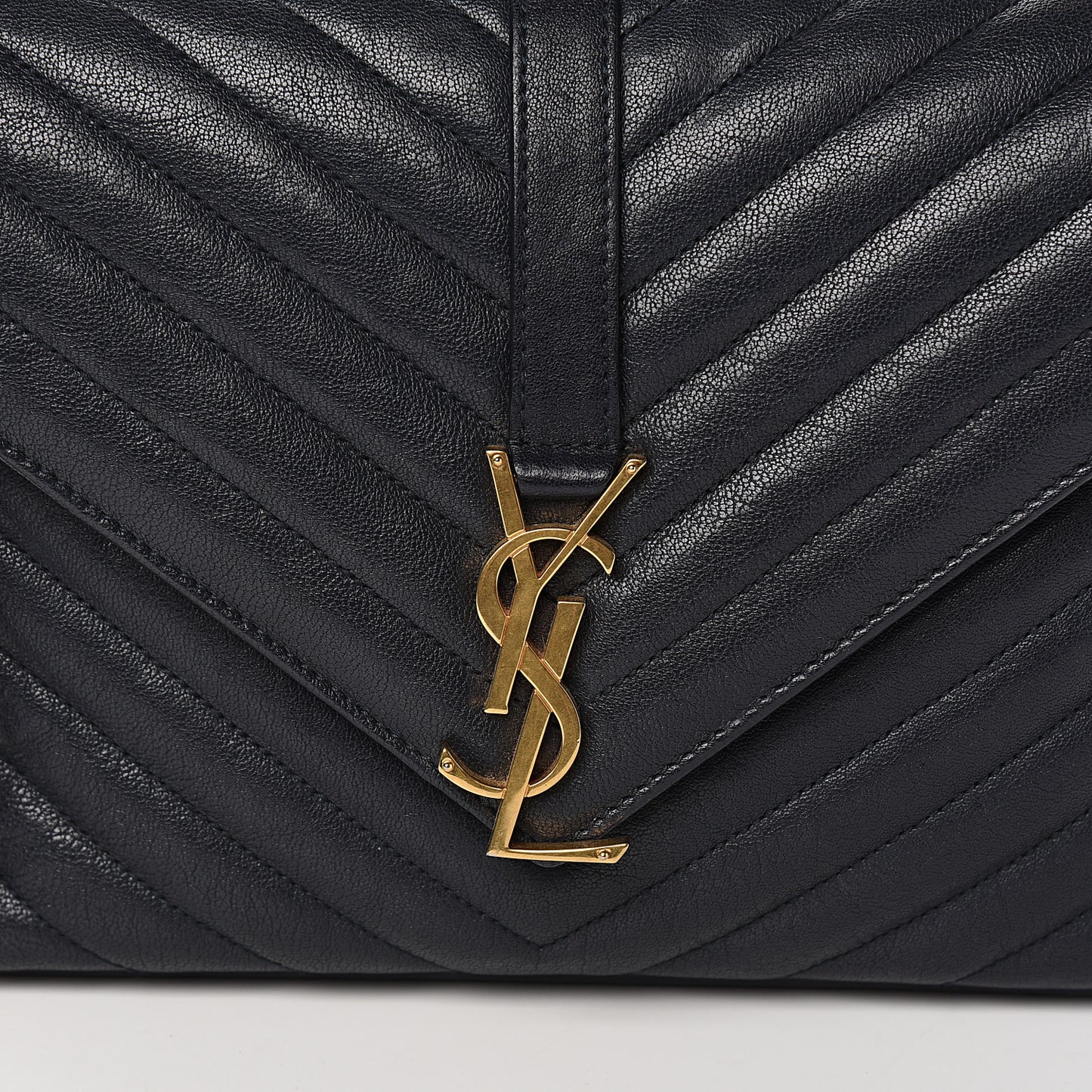Sheepskin Matelasse Chevron Monogram Medium College Bag Deep Marine