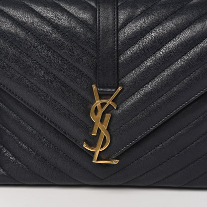 Saint Laurent Sheepskin Matelasse Chevron Monogram Medium College Bag Deep Marine 8 of 8