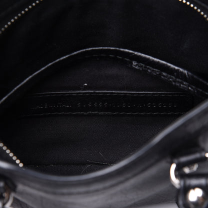 Balenciaga Agneau Classic Silver Hardware Nano City Logo Strap Black White 6 of 9