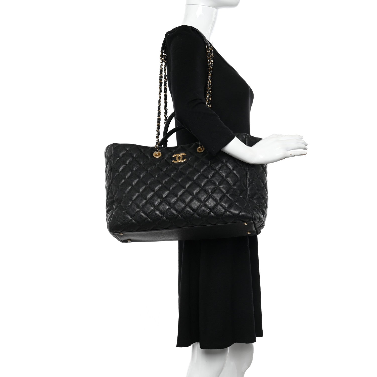 Chanel Caviar Quilted Large Coco Handle Shopping Tote Black 2 of 14