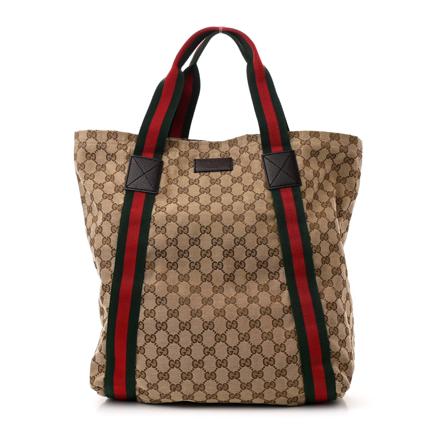 GG Monogram Medium Web Handle Vertical Tote Dark Brown