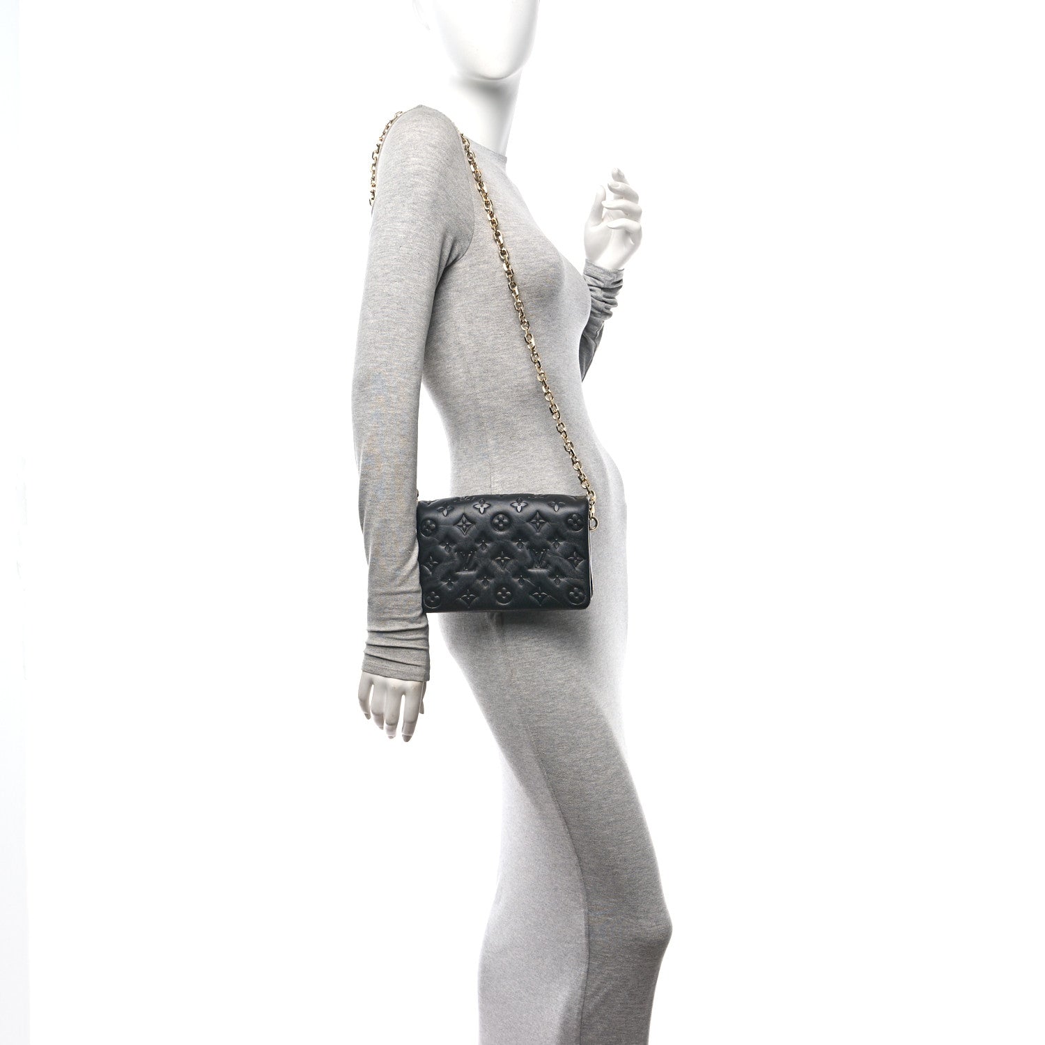 Louis Vuitton Lambskin Embossed Monogram Pochette Coussin Black 2 of 10
