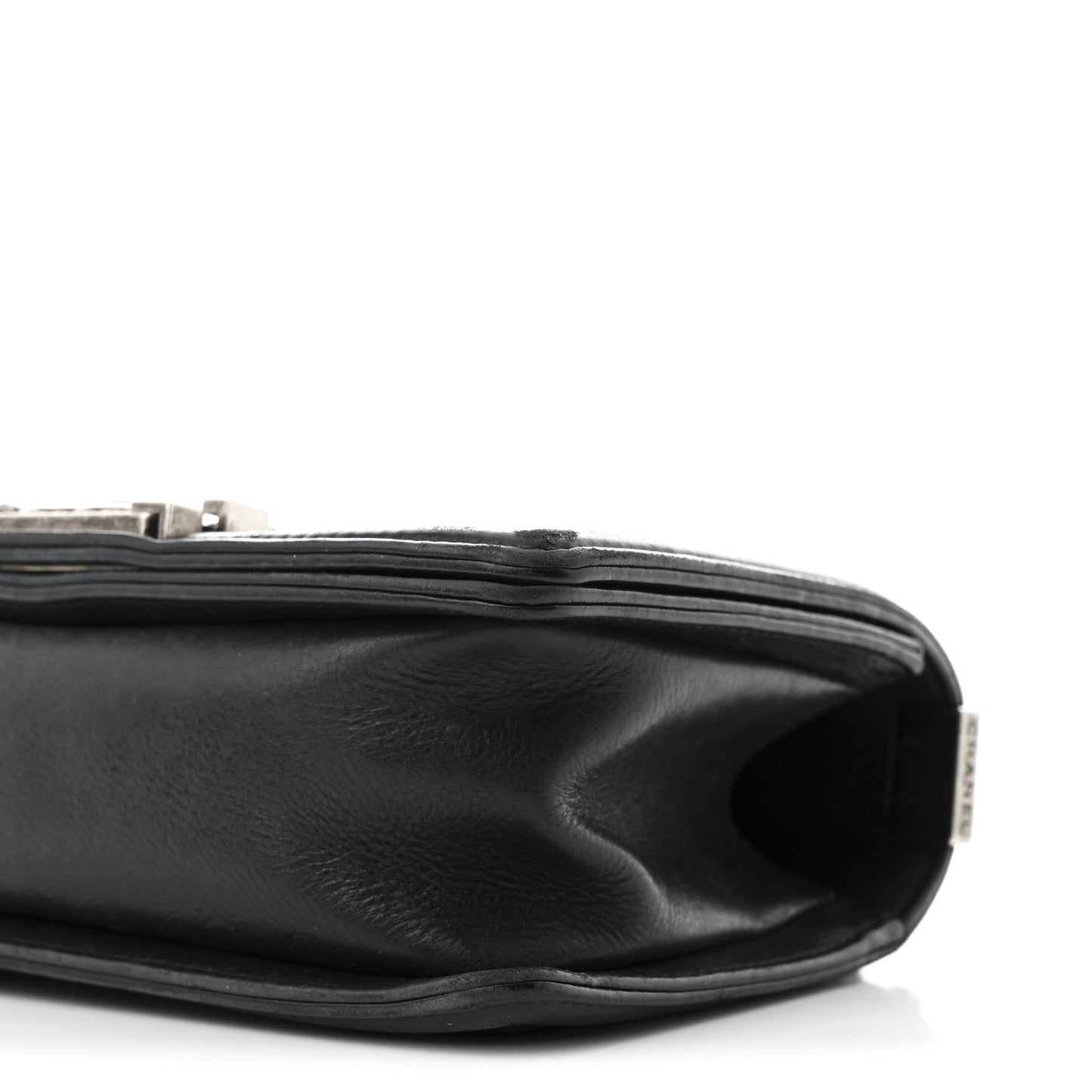 Calfskin Double Stitch Small Boy Flap Black