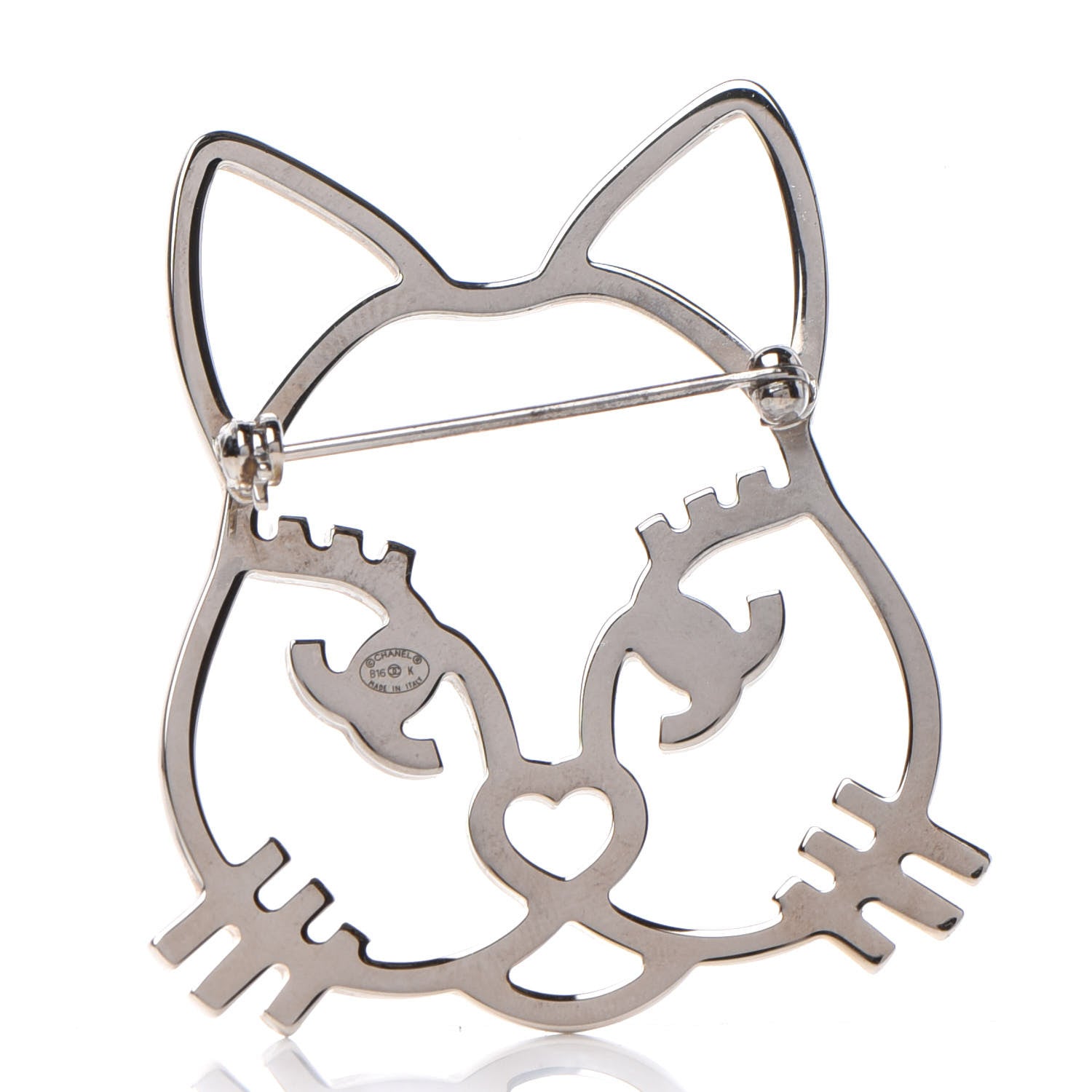 Chanel Strass Crystal Emoji Choupette Cat Brooch Silver 3 of 5