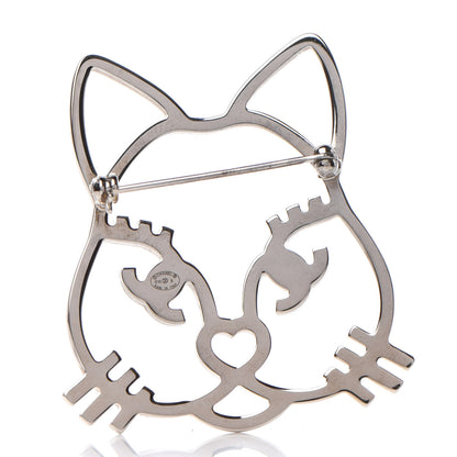 Chanel Strass Crystal Emoji Choupette Cat Brooch Silver 3 of 5