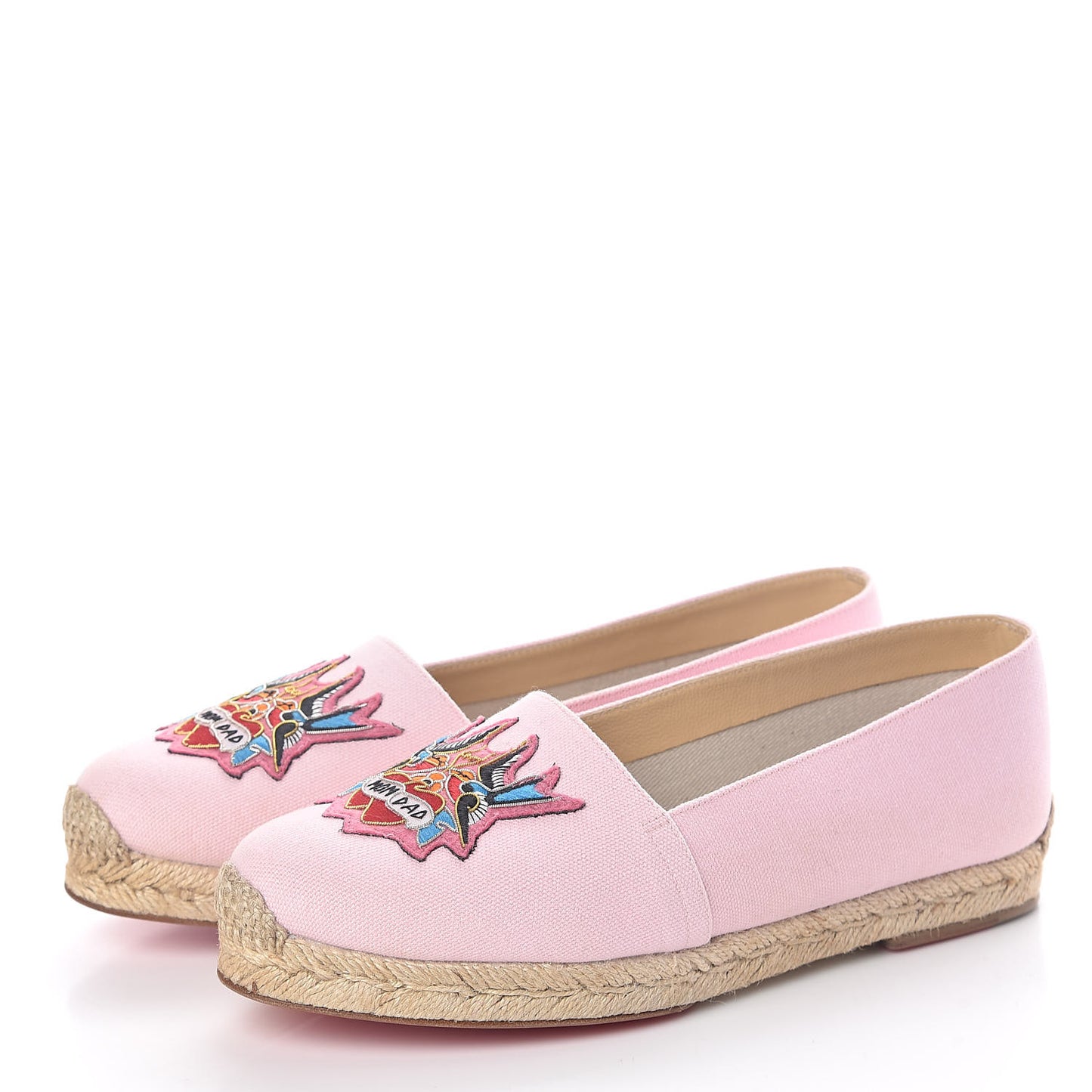 CHRISTIAN LOUBOUTIN Canvas Lougalia Appliqued Cario Loubi Flat Espadrilles 37 Dolly