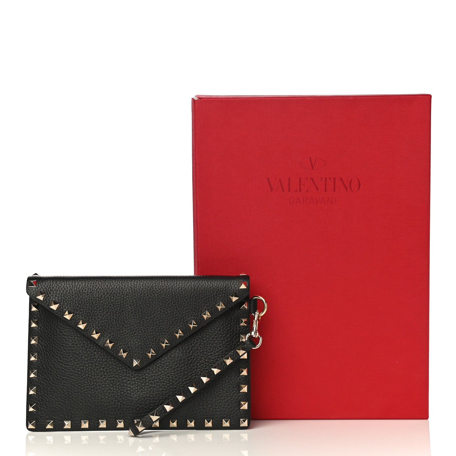Valentino Garavani Pebbled Calfskin Medium Rockstud Envelope Flat Wristlet Pouch Black 10 of 10