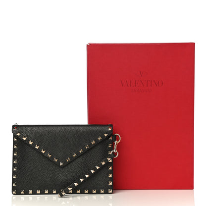 Valentino Garavani Pebbled Calfskin Medium Rockstud Envelope Flat Wristlet Pouch Black 10 of 10