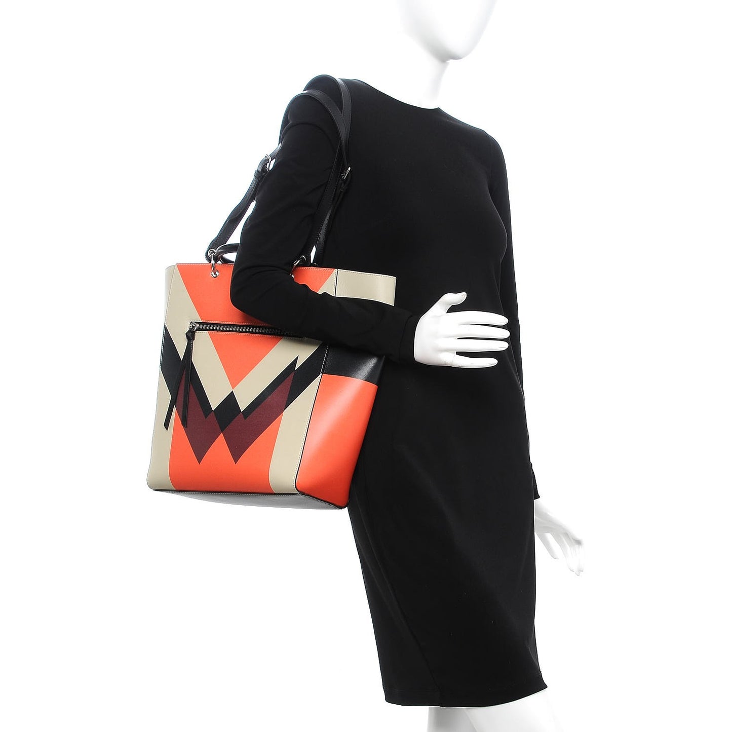 Printed Calfskin Maple Tote Black Orange Chalk