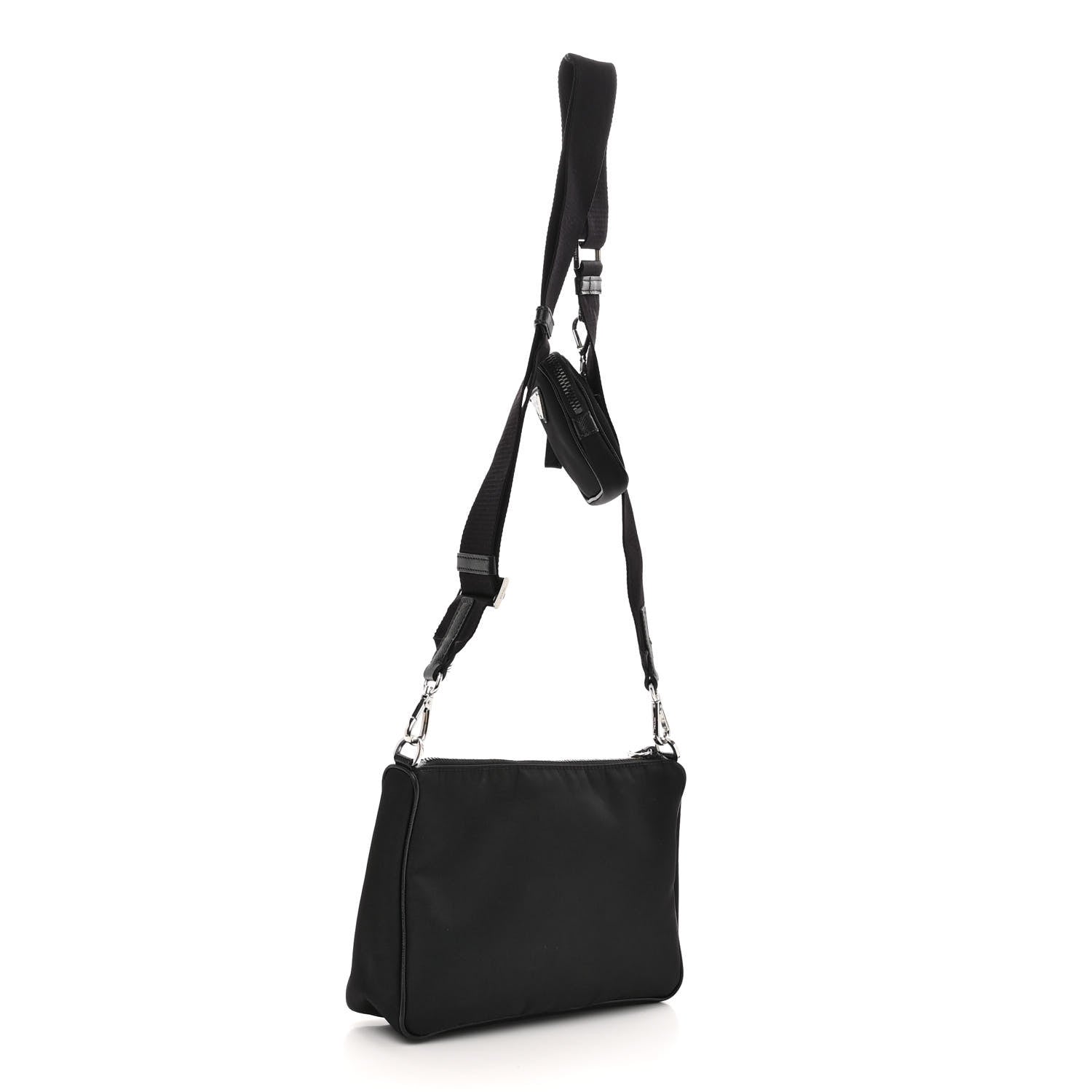 Prada Re-Nylon Saffiano Pocket Zippered Shoulder Bag Black 2 of 9